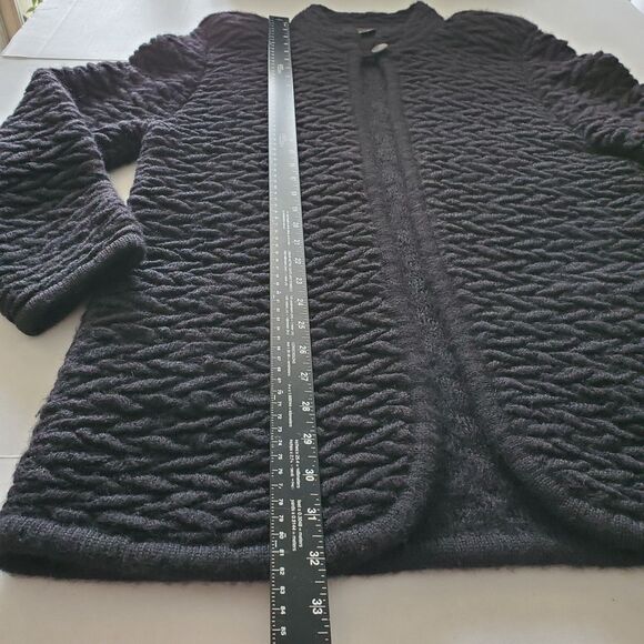 100% Alpaca Coatigan Made in Peru Black Raised Knit Sweater Jacket Grandpacore - Picture 7 of 8